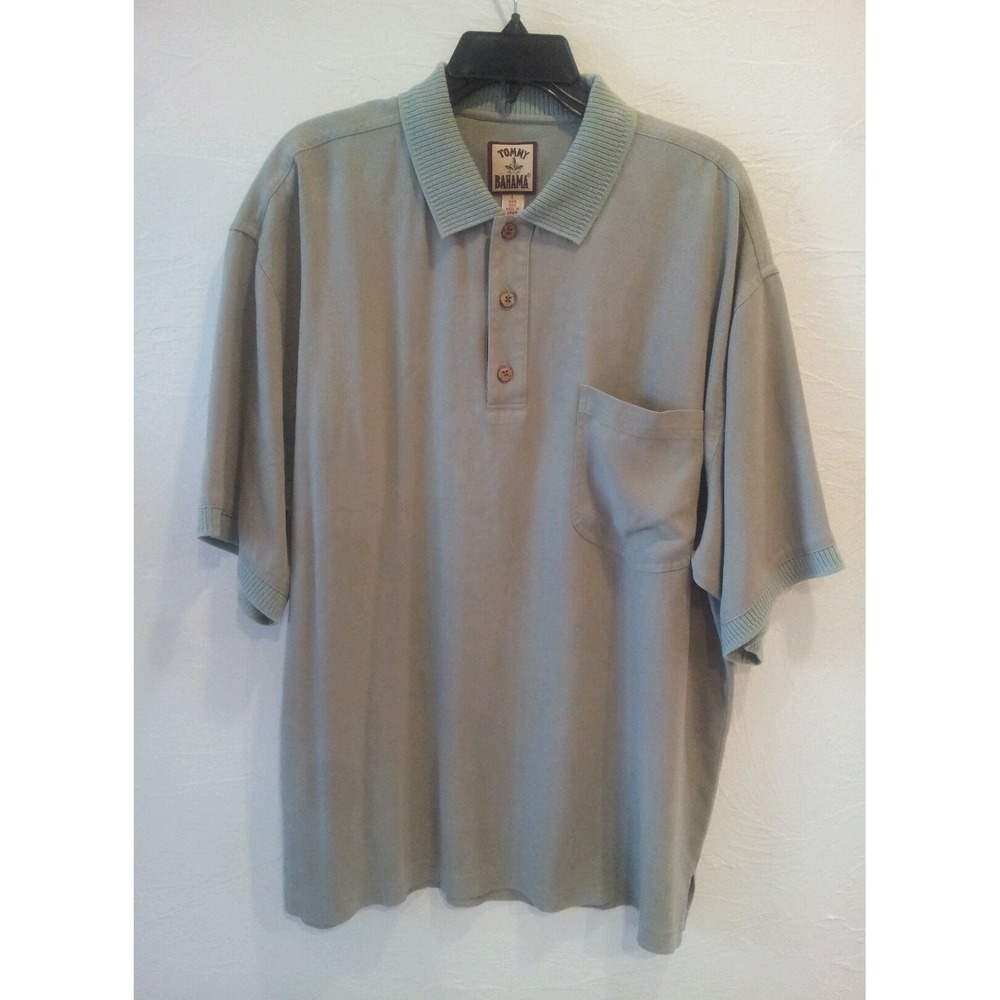 Tommy Bahama Large Polo\GOLF Shirt Green Silk Ribbed Coconut Buttons